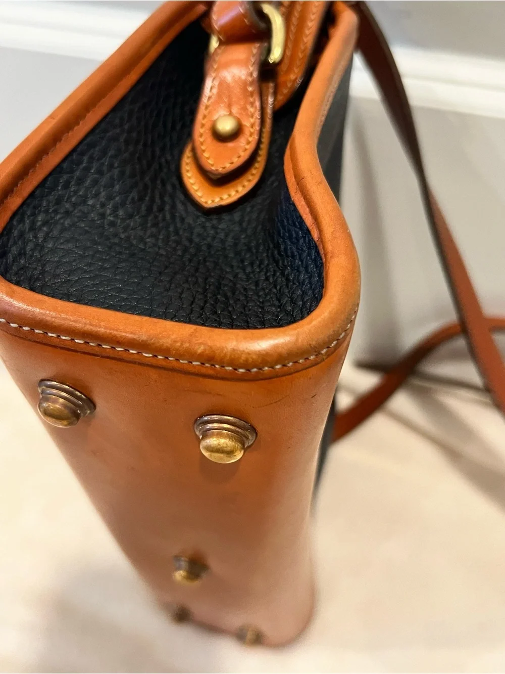 Vintage Dooney & Bourke Navy and Brown Two-Tone AWL Bag